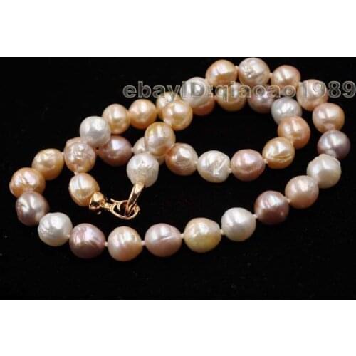 Wholesale FREE SHIPPING Natural mix 9-10mm Furrow Kasumi genuine pearl necklace 45cm