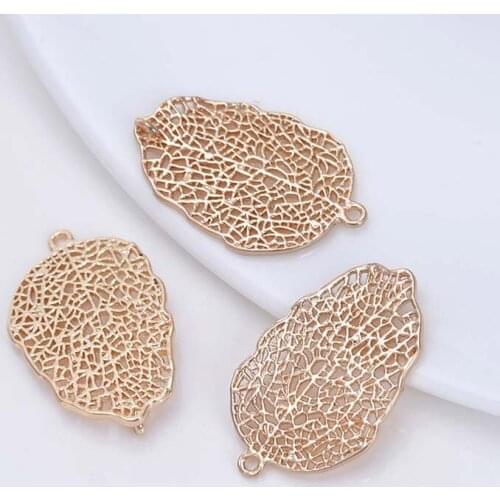 20pcs/lot DIY jewelry charm wholesale gold copper leaves double-sided hollow-out pendant for earrings accessories