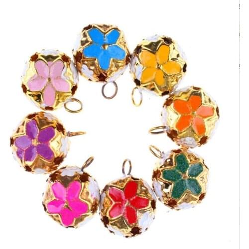 12mm 14mm 18mm Mixed Color Flower Priting Bell Charm Festival Christmas Decor Jewelry Craft Pendants