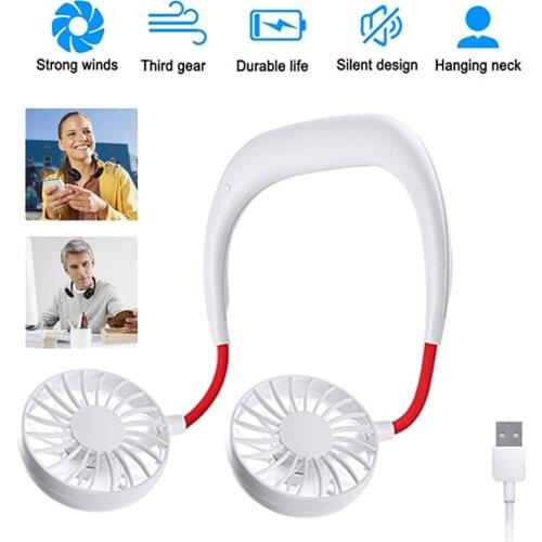Portable fan Halter fan for sports Outdoor Lazy Neck Hanging Neckband Fan silent Air Cooler Electric mobile fan Double Fans