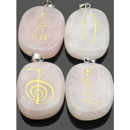 20*25mm Natural Pink Crystal Stone Carving Religious Reiki Symbol Pendant Women Jewelry Making DIY Charms Necklace Accessories