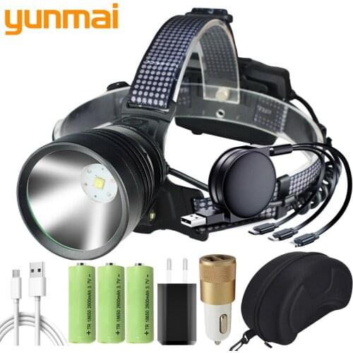 XHP100 Cooling Fan 7-Core Led Headlight Zoomable Headlamp Head Flashlight Lamp Power Torch Light 18650 Battery Powerbank Yunmai