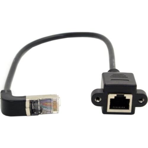 Down Angled 90 Degree STP UTP Cat 5e Male to Female Panel Mount Ethernet Network Extension Cable 30cm