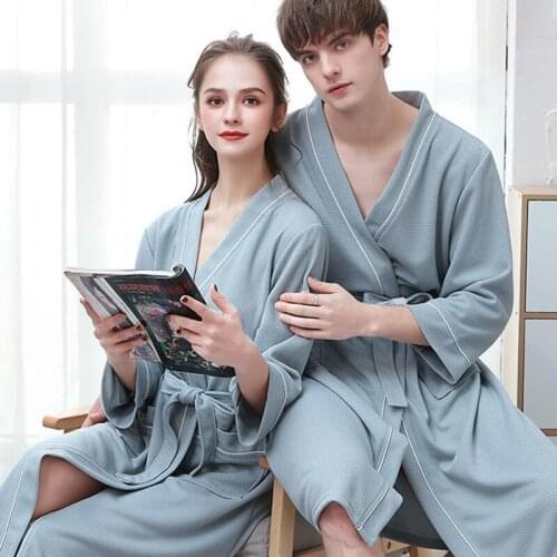 Pajamas mens four seasons commuting pajamas plus size waffle couple bathrobes kimono men absorbent and quick-drying