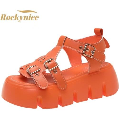 Women Punk Sandals 2021 Summer Platform Wedges High Heel Sandals Female Open-toe Chunky Sneakers Beach Buckle Slippers Woman 6cm
