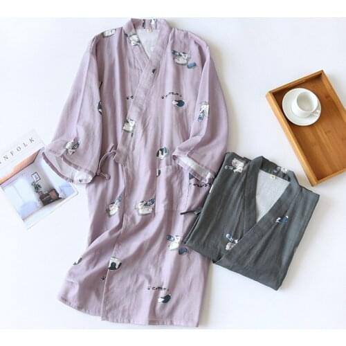 New Women Robe Kimono Spa Dress Pajamas Japanese Summer 100% Cotton Gauze Pajamas Nightgown Ladies Yukata Homewear Long Pajamas