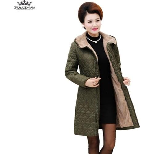 2019 Plus size winter womens padded coat Outerwear Hooded warm middle-aged cotton coat thick lamb hair cotton jacket Parka