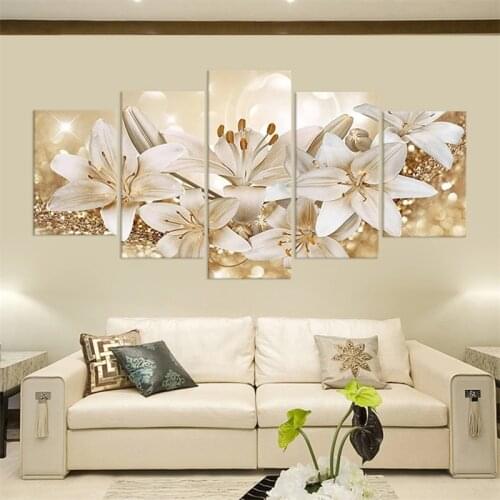 Golden Fashion Beautiful Flower Canvas Painting Modern Wall Art Poster Bedroom Living Room Decoration Painting Home Decoration