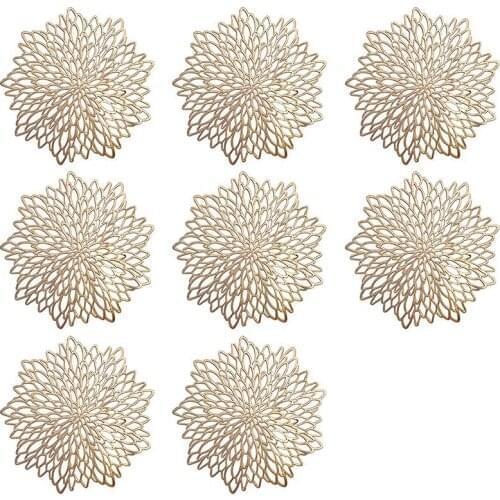 Golden Round Placemat, Round PVC Cutout Place Mat Christmas, Wedding, Banquet, Restaurant, Hotel, 15.5 Inch (8 Sets)