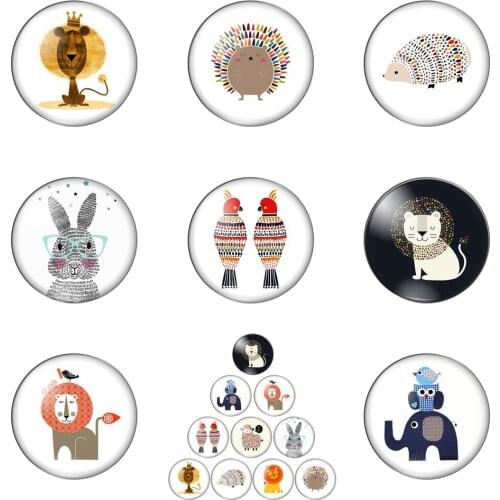 Cute Spot Animal Bird Tiger Lion Sheep 10pcs Mixed 12mm/20mm/25mm/30mm Round Photo Glass Cabochon Demo Flat Back Making Findings