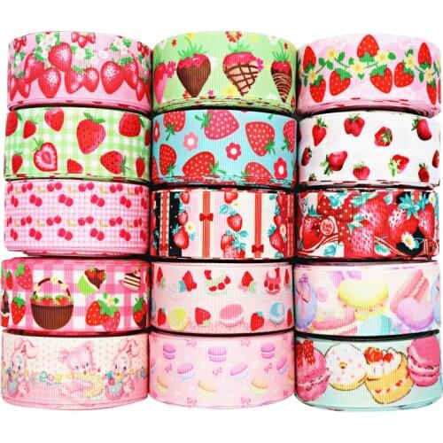 10 Yards Grosgrain Ribbon Strawberry Cake Printed Ribbon 1" 25MM For Hair Bows DIY Crafts Handmade Accessories M19070902