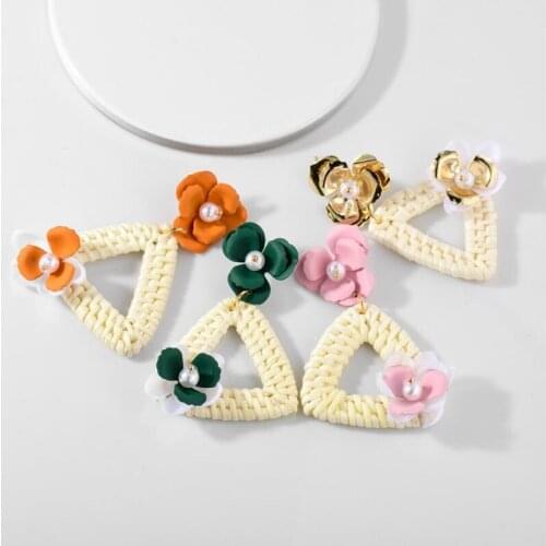 2019 NEW FASHION Weaving Straw Flower Earrings Bohemian Rattan Pendant Declaration Dangle Earrings