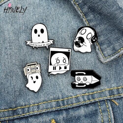 2021 Funny Cute Boo Enamel Pins Custom Ghost Music Box Brooch Lapel Badge Bag Cartoon Funny Jewelry Gift for Kids Friends JA66