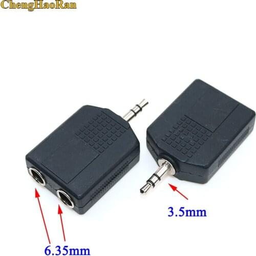 3pole 3.5mm Audio Jack Connector mono Turn Double 6.35 Female Adapter Jack 3.5mm Male to 6.5 Two Female Connector Plug