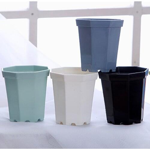 4 Pieces Modern Plastic Octagon Flower Pot Home Garden Office Desk Succulent Plant Pot Matt Glossy Garden Decoration Pots
