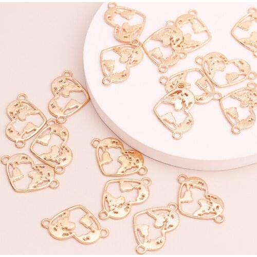10pcs 26*17mm Gold Color The World Map Charms Connectors Heart Pendans Necklaces Bracelets Handmade Jewelry Findings Supplies