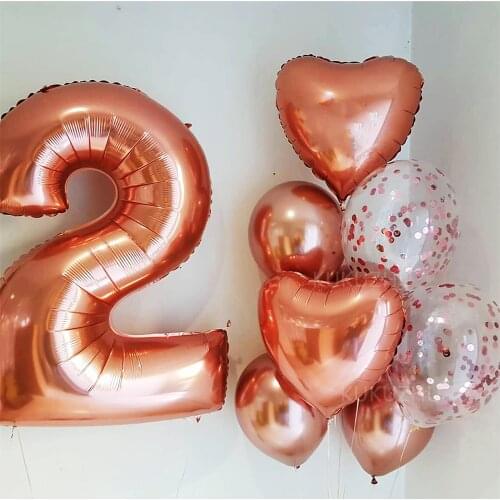 8pcs Rose Gold Number Foil Balloons Birthday Party Decoration Kids 1st First Baby Girl Princess 1 2 3 4 5 6 7 8 9 Years Old