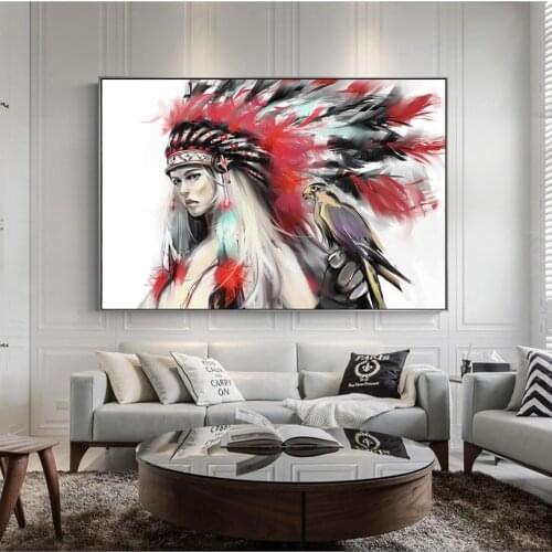 Watercolor Indian Girl Canvas Paintings On The Wall Girl With Parrot Posters And Prints Wall Pictures For Kids Room Decoration