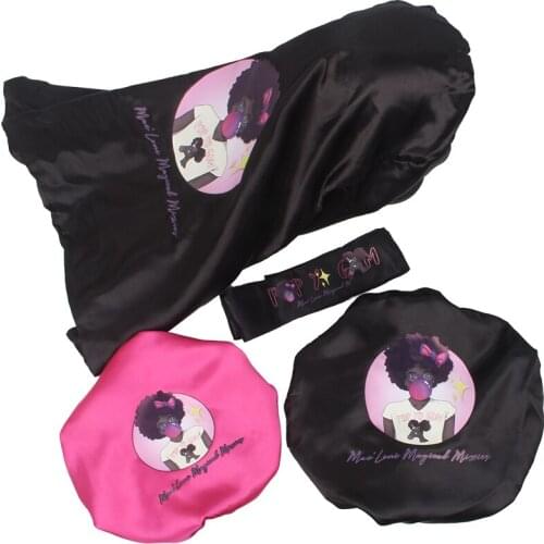 Custom logo Virgin Hair Packaging Satin Bags/Hang paperTags/wrap Stickers/thank you card/Bonnets/wrap band/Pillow box/salon cape