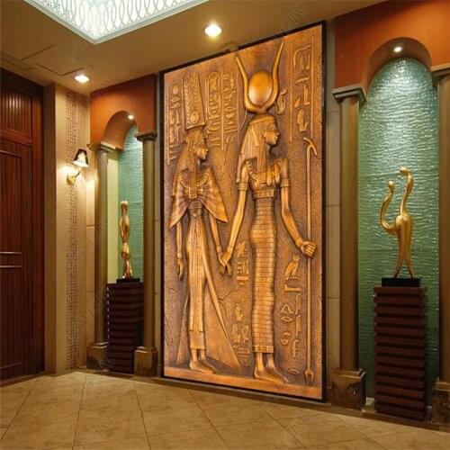 Beibehang Custom wallpaper Egyptian character relief mural porch TV background wall living room bedroom 3d wallpaper painting