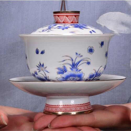 180ml Chinese Traditions Gai Wan Tea Set Flower Gaiwan Tea Porcelain Pot Set for Travel Beautiful and Easy Kettle Gift Packaging