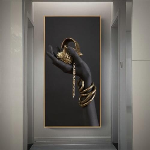 Black Hand With Golden Jewelry Canvas Painting On The Wall Posters And Prints African Art Modern Pictures Home Decoration