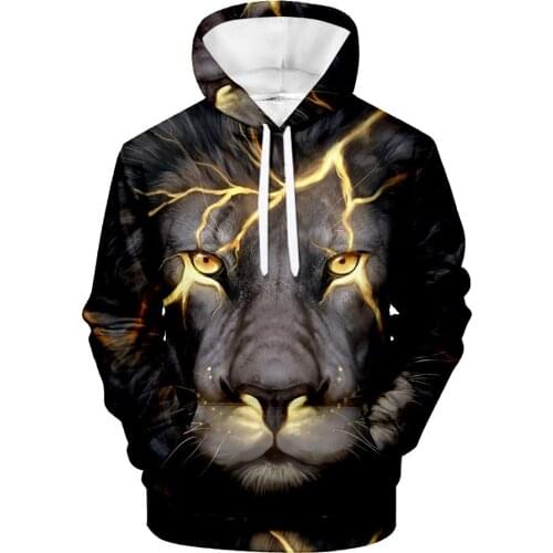 European And American Plus Size Mens Clothing Lightning Animal Lion Print Casual Fashion 3D Series Production