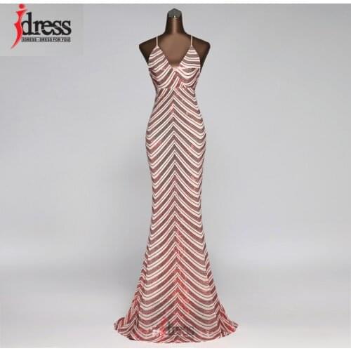 IDress Red/ Green Sequin Dress Patchwork Vestidos Bodycon Robe Femme Glitter Suspender Dress Backless Mermaid Formal Party Dress
