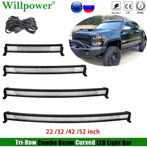 Car Roof 7D Tri-Row 22" 32" 42" 52" Curved LED Light Bar For Jeep Dodge Chevy Polaris Offroad 4x4 Truck UTV LED Bar Driving Lamp