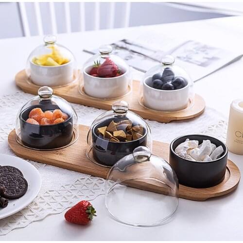 Ceramic Baking Cake Mold Three-compartment Set With Lid Dessert Bowl Ice Cream Cup
