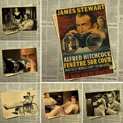 Classic movie Alfred Hitchcocks film Rear Window Retro Poster Vintage poster Wall Decor For Home Bar Cafe for kid room