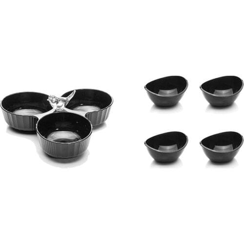 EWs Kitchenware Acrylic Black 3 Compartments Confectionary + 4 Pcs Service Bowls