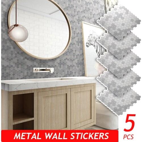 5PCS Metal Wall Stickers Self-adhesive Home Decor for Kitchen Bedroom Living Room Decoracion Wallpaper Waterproof 30x30CM