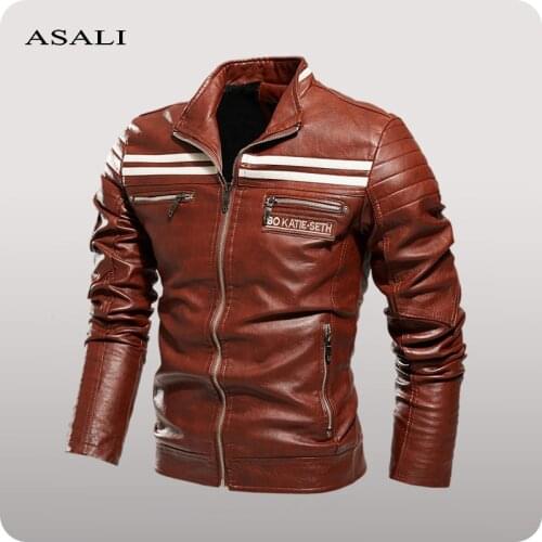 2021 Winter Mens Motorcycle Leather Jacket Fleece PU Bomber Jacket Mens Casual Embroidery Biker Coat Leather Jacket Men Clothes