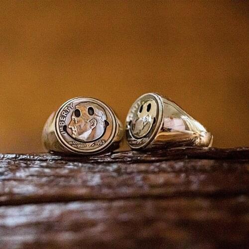 2021 Hew Japanese Hip Hop Brand Coin Element Ring Fashion Trend Coin Smiley Face Ring Hip Hop Ring for Man Jewelry wholesale