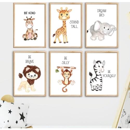 Cartoon Zebra Cow Deer Lion Elephant Monkey Wall Art Canvas Painting Nordic Posters And Prints Wall Pictures Kids Room Decor