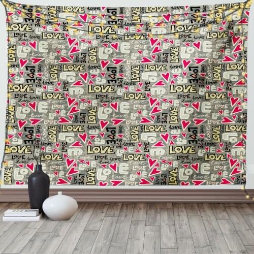Love Tapestry Retro Colors Graffiti Style Texts Design Satin Fabric Wall Hanging for Bedroom Living Room Dorm Meeting Background