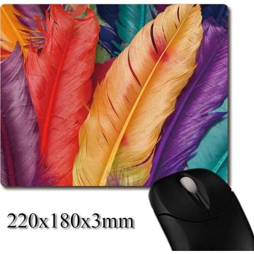 Colorful feathers art photo printed Heavy weaving anti-slip rubber pad office mouse pad Coaster Party favor gifts 220x180x3mm