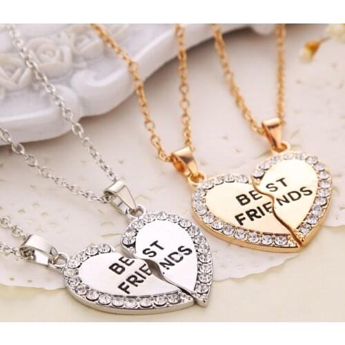 Best Friends Necklace 2 Parts Charming Splice Broken Heart Letter Pendant Forever Gold Silver Color Friendship Jewelry Wholesale