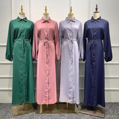 8 Colors Muslim Women Long Shirt Dress Casual Caftan Maxi Robe Long Sleeve Solid Color Single Breast With Belt Gown Middle East