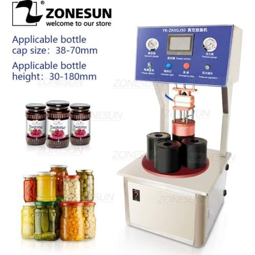 ZONESUN Custom Desktop Semi-Automatic Sauce Seasoner Glass Bottle Can Tin Lid Vacuum Sealing Capping Machine