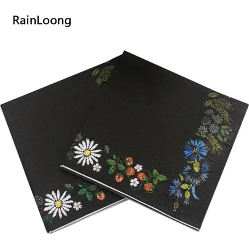 [RainLoong] Floral Black Paper Napkin Flower Event & Party Supplies Tissue 33cm*33cm 1 pack (20pcs/pack) UF-40