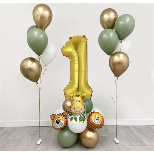 23pcs/set Jungle Animal Balloons Chrome Metallic Latex Balloon 30inch Gold Number Globos Kids Birthday Party Baby Shower Decor