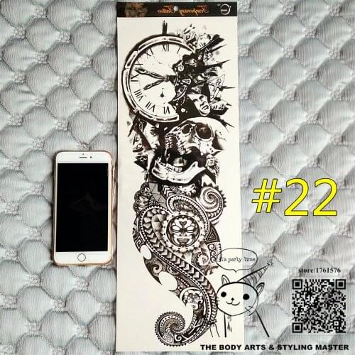 SHNAPIGN "The Time Keeper"Full Sleeve Temporary Body Art 48*17cm Flash Tattoo Stickers,Waterproof Tatto Adult Sex Products Henna
