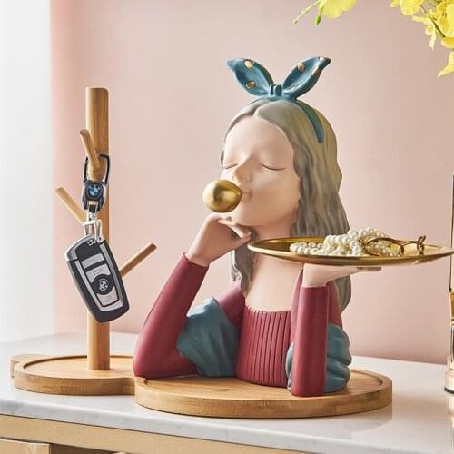 Nordic Home Decor Modern Girl Sculpture Fruit Plate Character Model Statue Living Room Desktop Bedroom Decor Accessories Gifts