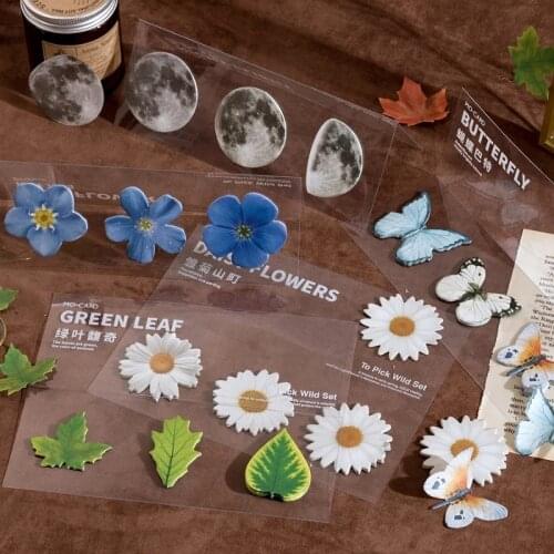 60pcs/pack Kawaii Planner Stickers Flower 3D Petal Leaves Moon Shaped Portable Mini Notes Memo Scratch Pads Paper Notepads Kwaii