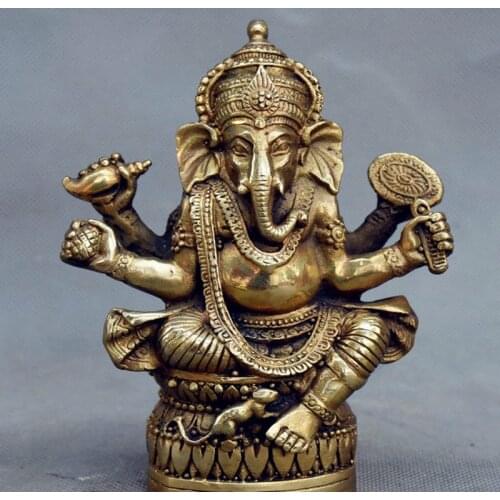 Tibetan Buddhism Brass Ganesha Ganapati Ganesh Lord God Elephant Buddha Statue free ship