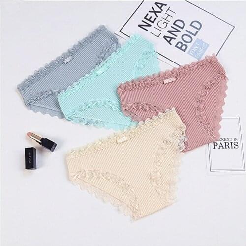 Sexy cute panties cotton strawberry period soft girl plus size kawaii loli seamless satin Mid waist Screw thread 4 pcs briefs