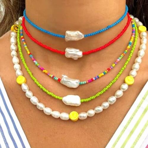 Vedawas 2021 Fashion Candy Color Beads Necklace for Women Boho Handmade Pearls Strand Necklace Holiday Jewelry Gifts Wholesale