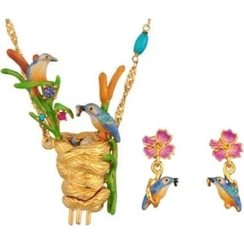 Japanese Cute Animal Small Hummingbird Nest Personalized Necklace Earring Girl Tide Flowers Wild Earrings Clavicle Chain Jewelry